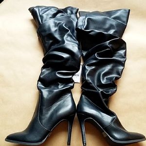 Black Leather Heeled Boots